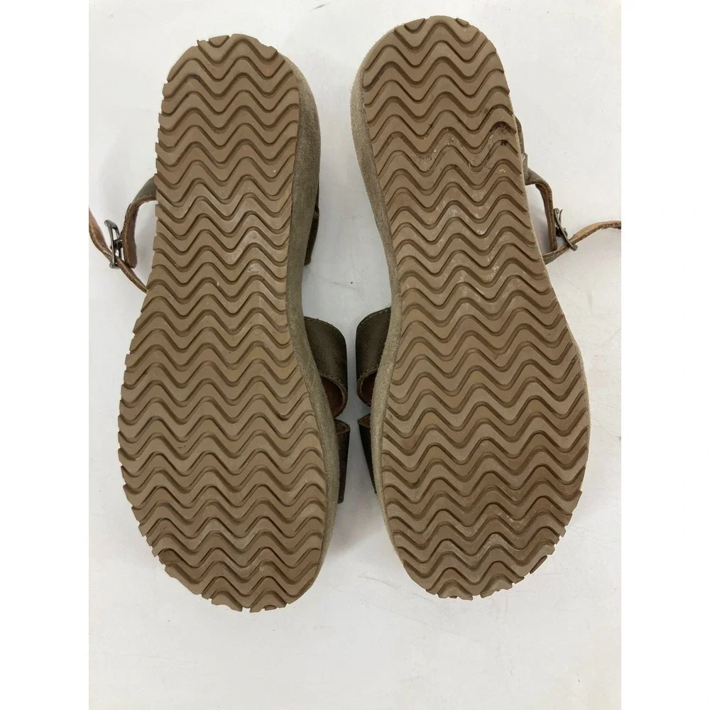 Gee Wawa Platform Wedge Sandals Womens 8.5 Olive Brown Leather Suede